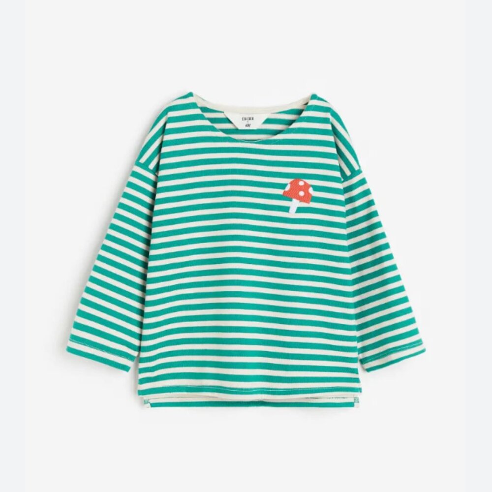 🍄💚 Eva Chen x H&M Striped Top with Mushroom Patch – Size 3–4T 💚🍄